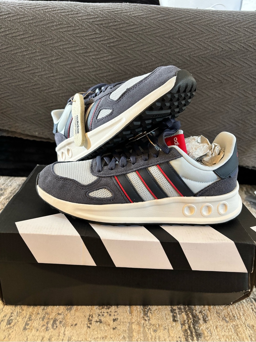 adidas Men’s Gray and White Retro Runner Sneakers